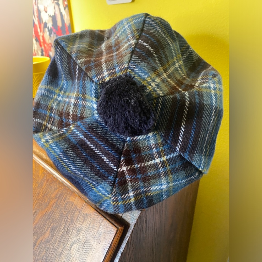 Authentic Scottish Plaid Wool Tam O' Shanter Hat with Pom Pom